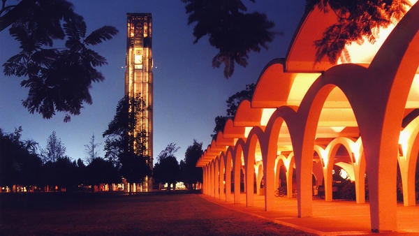 Bell Tower and Rivera library at night